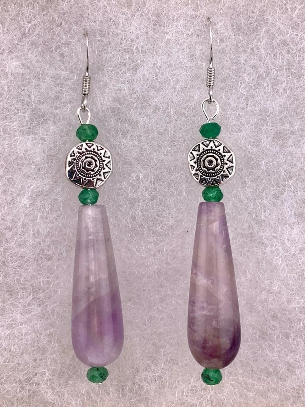 Amethyst Green Chalcedony Silvertoned Gemstone Boho Handcrafted Earrings LR210